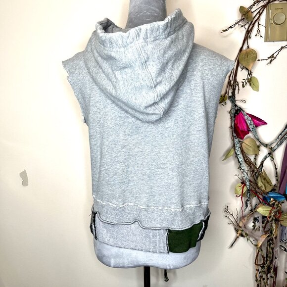 Womens Patchwork Hoodie Size Small Gray Green Tie Dye Ripped Frayed Grunge Goth - Picture 6 of 11